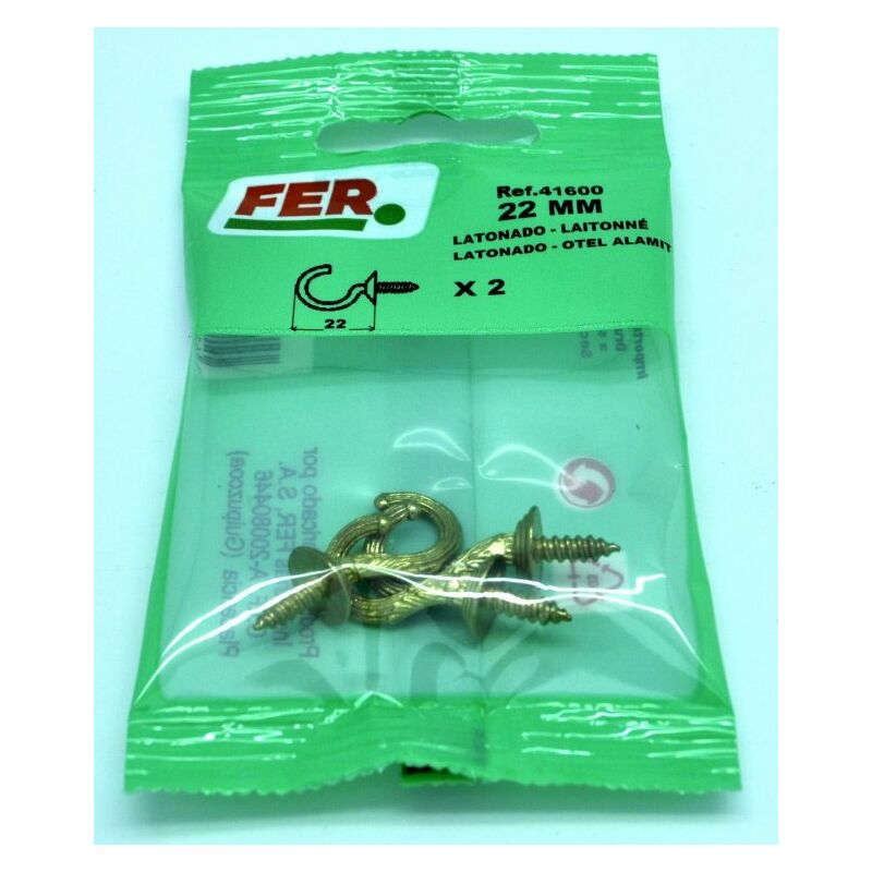 

Industrias Fer - ALZAPANO GANCHO LATONADO 22 MM BLISTER 2 UNIDADES