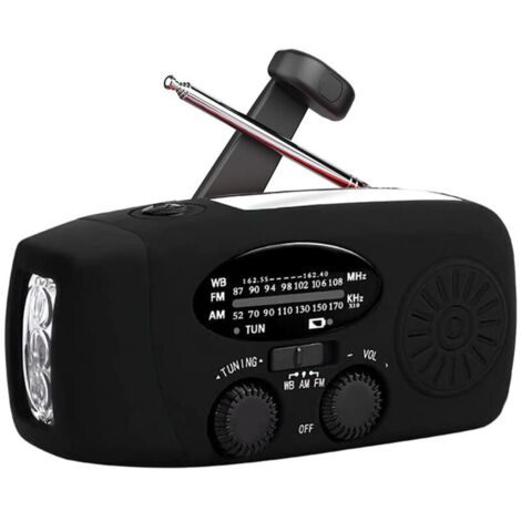AM/FM hybrid radio - rechargeable via solar, hand crank and USB - 1000mAh battery - emergency radio - compact radio for camping and outdoor use