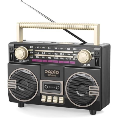 AM FM Radio Portable with Double Loudspeaker, USB-C Rechargeable Retro Radio, Transistor Radios with Excellent Reception, Large Knob Easy to Use, Radios Portable AM FM, for Seniors Home Outdoor