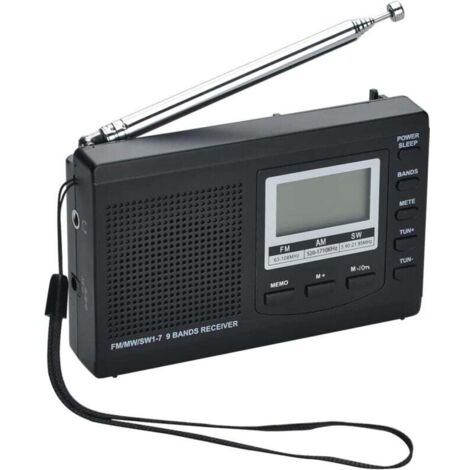 AM/FM/SW1-7 Récepteur Radio Portable à 9 Bandes avec Haut-Parleur et écouteurs,réception Excellente Radio numérique à Affichage de l'heure 12/24H,rétroéclairage,Alarme,fonctionnant sur Batterie