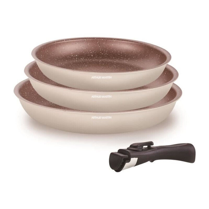 Batterie de cuisine - Tous feux dont induction - ARTHUR MARTIN - AM4754 - Set de 3 poeles - 20-24-28 cm + 1 poignée amovible