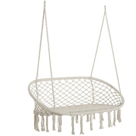 AMACA A DONDOLO DA GIARDINO E CASA A 2 POSTI. TELAIO METALLO E SEDUTA COTONE 130X75X40CM. BIANCO CREMA