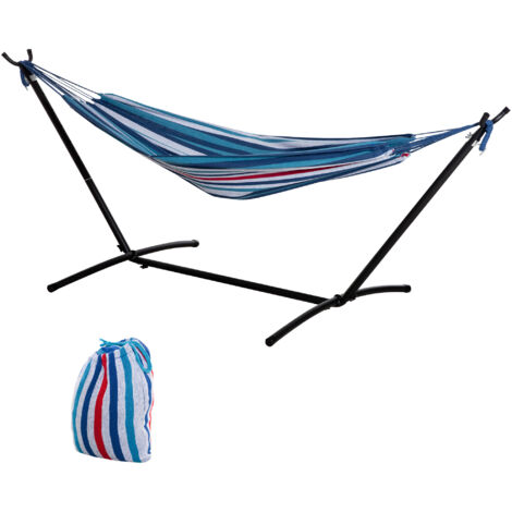 Amaca autoportante avec support, hauteur réglable et sac de transport, 310x117x105 cm, blanc
