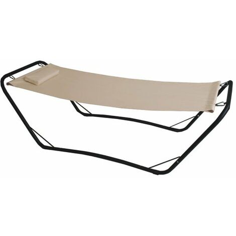 Amaca con supporto in acciaio antracite 80x210cm, telo beige, cuscino Fredi