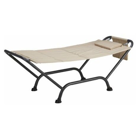Amaca con supporto in acciaio antracite 98x230cm, telo beige, cuscino, porta riviste Fredi
