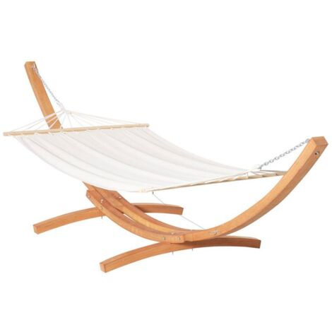 AMACA CON SUPPORTO IN LEGNO DI PINO E COTONE PER GIARDINO. 392X120X102CM. BIANCA. PESO 150KG