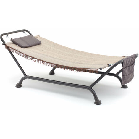 Amaca da Giardino 230x98x82 cm Struttura in Ferro e Telo in Poliestere Bali Beige