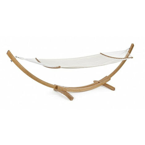 Amaca da Giardino 383x89x120h cm con Supporto di Legno in Tessuto Bianco