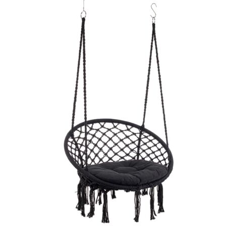 Amaca Pensile in Cotone Grigio Boho da Esterno - MONTANA - Colore: Nero