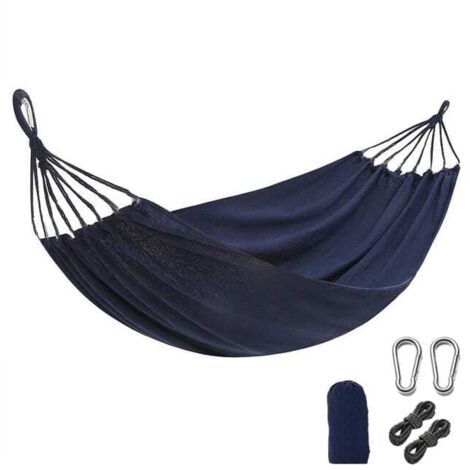 Amaca per 2 persone 190 x 150 cm Carico massimo 400 kg, amaca da esterno con borsa per il trasporto, corda e moschettone, blu