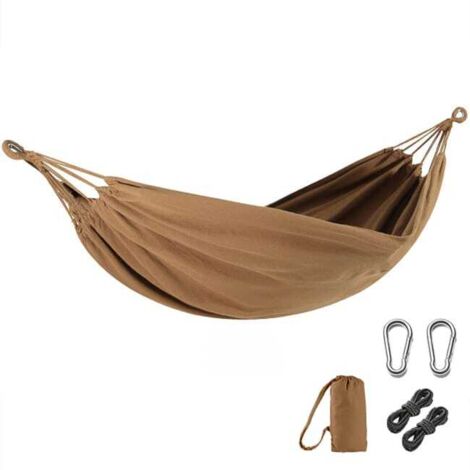 Amaca per 2 persone 190 x 150 cm Carico massimo 400 kg, amaca da esterno con borsa per il trasporto, corda e moschettone, marrone