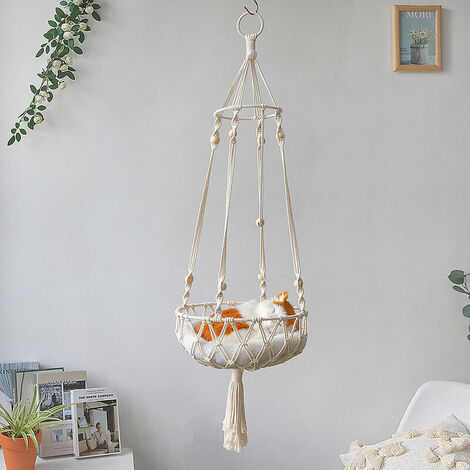 Amaca per gatti in legno macramè e corda di cotone intrecciata per appendere (30 100 cm)
