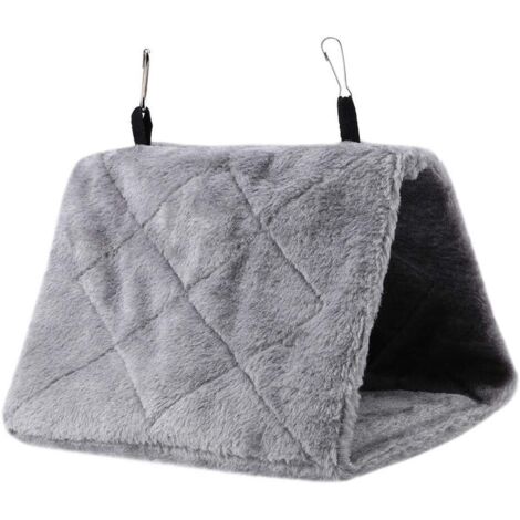 Amaca per pappagalli Peony, nido per uccelli, calda e morbida, in peluche, per uccelli, per l'inverno, giocattolo per animali domestici, tascabile, in cotone (L-Grigio)
