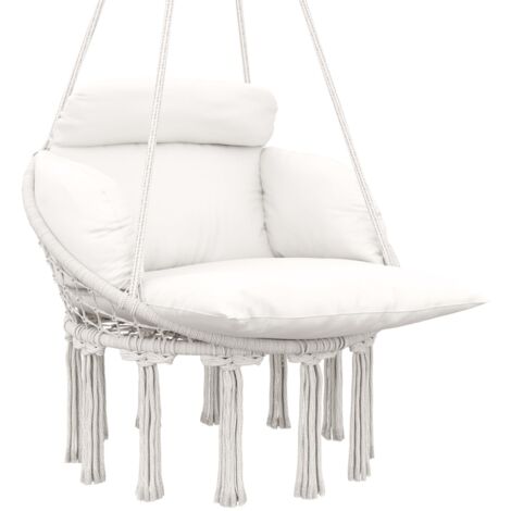Amaca Poltrona Sospesa in Stile Boho 80x60x40 cm con Cuscino Bianco Crema