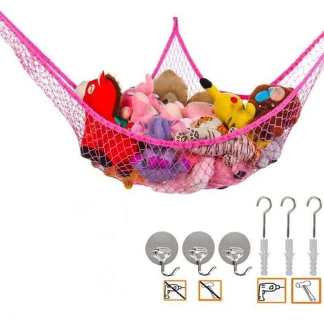 Amaca portaoggetti per animali di peluche e giocattoli, amaca per giocattoli in rete extra large per bambini (rosa)
