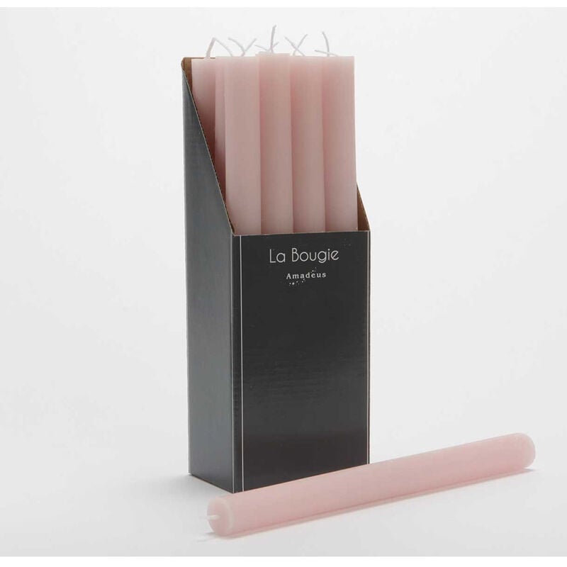 Bougie flambeau 25 cm rose (lot de 12) - Amadeus
