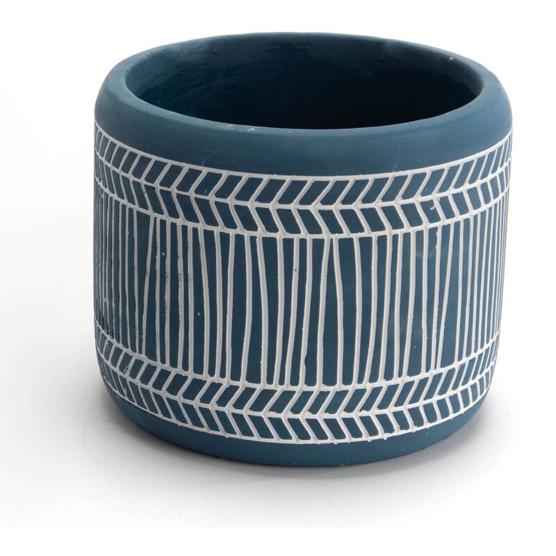 Cache pot bleu à lignes grand modèle - Amadeus