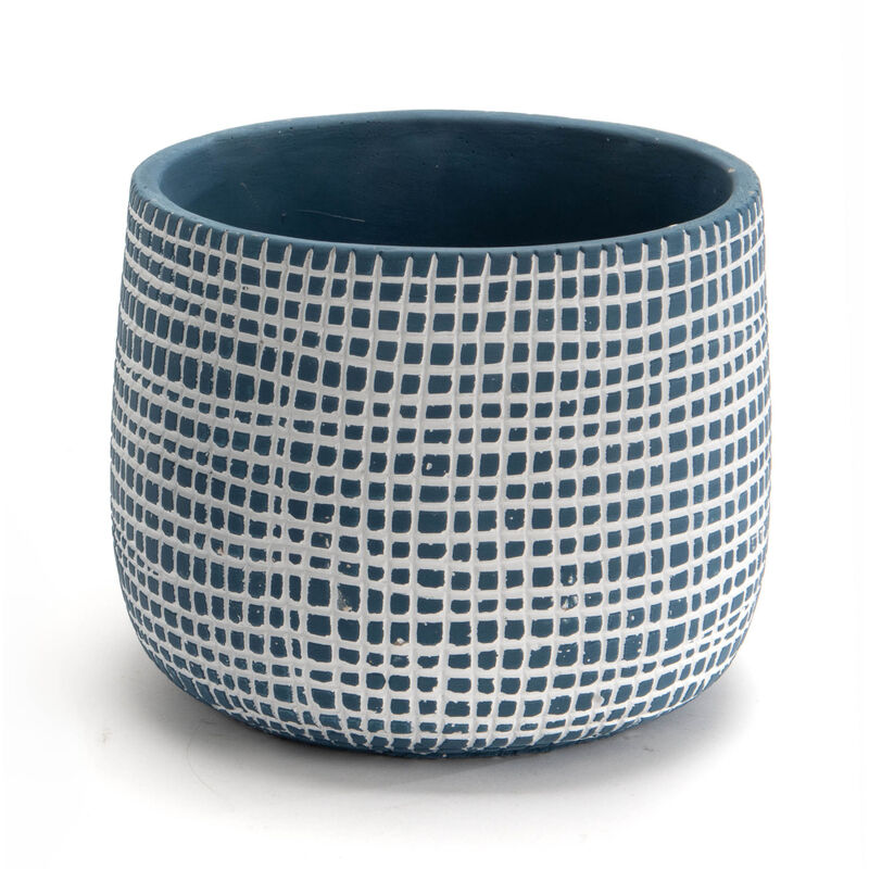 Amadeus - Cache pot quadrillé bleu grand modèle