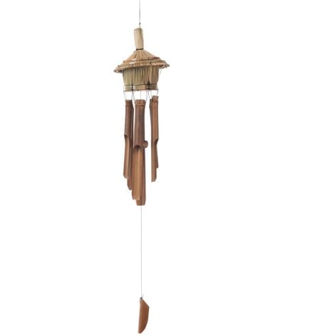 Relaxdays Carillon à vent en bambou, rappelle les petites cabanes, HLP  62x11,5x13 cm, pour intérieur & extérieur, marron