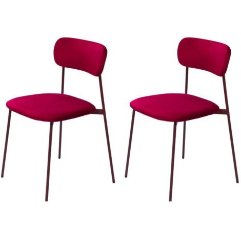 Amadeus - Chaise de salle à manger en velours framboise et métal Elma (lot de 2)