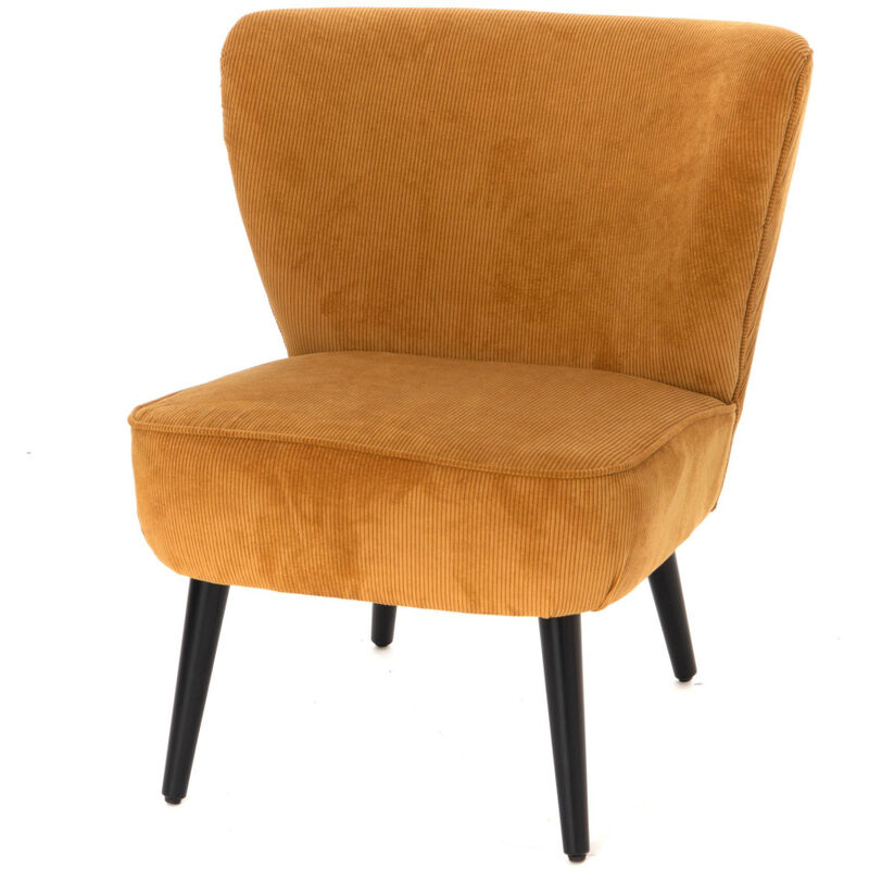 Hellin - Amadeus - Fauteuil coquille côtelé Jaune en velours et bois