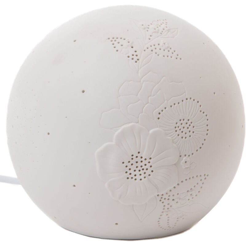 Amadeus - Lampe boule à poser blanche coquelicots