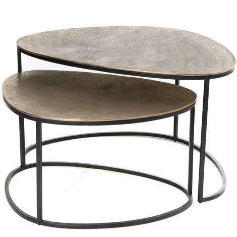 Amadeus - Lot de 2 tables basses galet en aluminium doré L90 cm