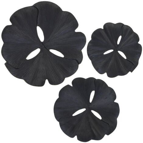 Amadeus - Lot de 3 décorations murales fleurs en aluminium noir Ø30 cm