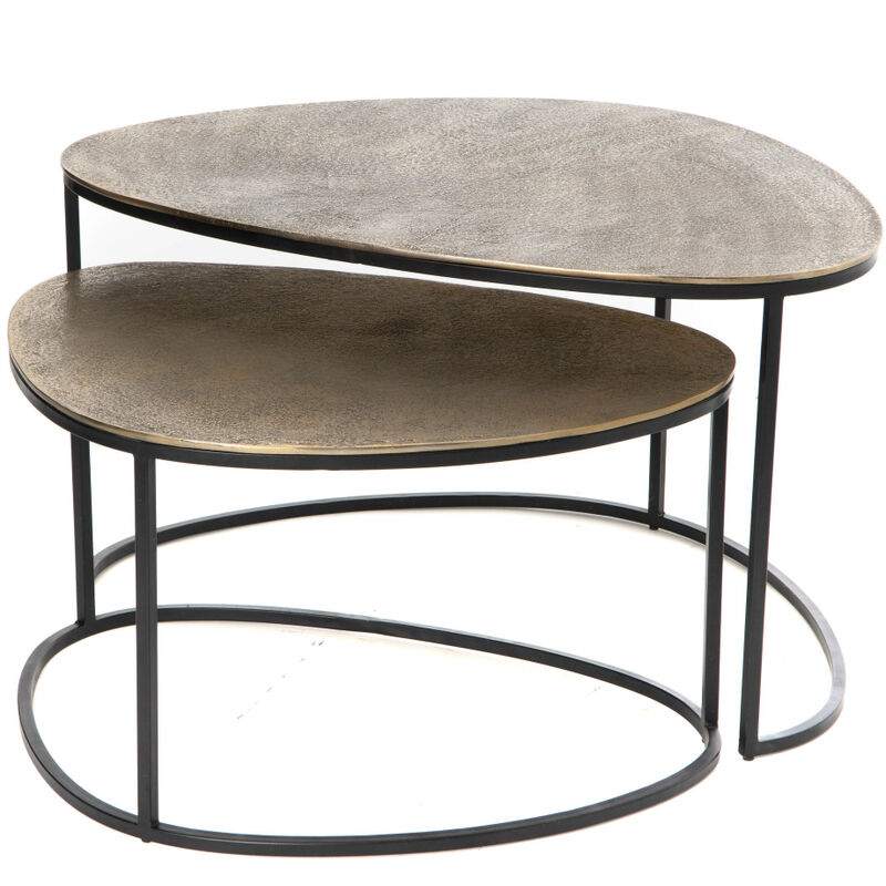 Amadeus - Set de 2 table basses galet gold