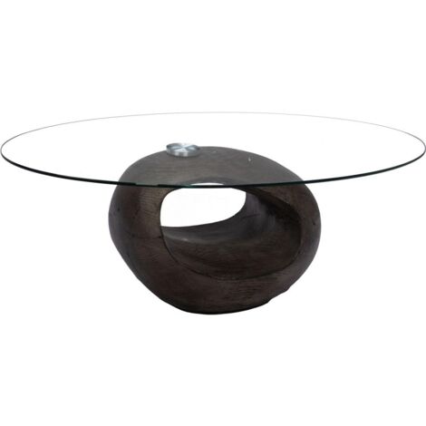 Amadeus - Table basse ovale en verre et finition wengé L120 cm Rocher