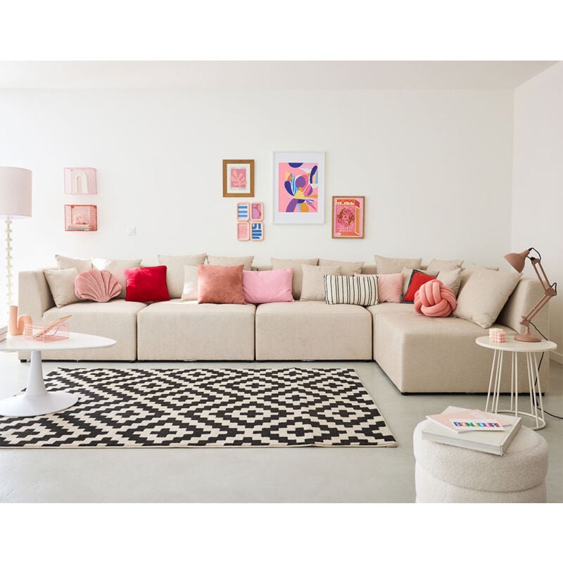 Lisa Design - Amalfi - canapé modulable d'angle réversible - 5 places - en tissu - beige