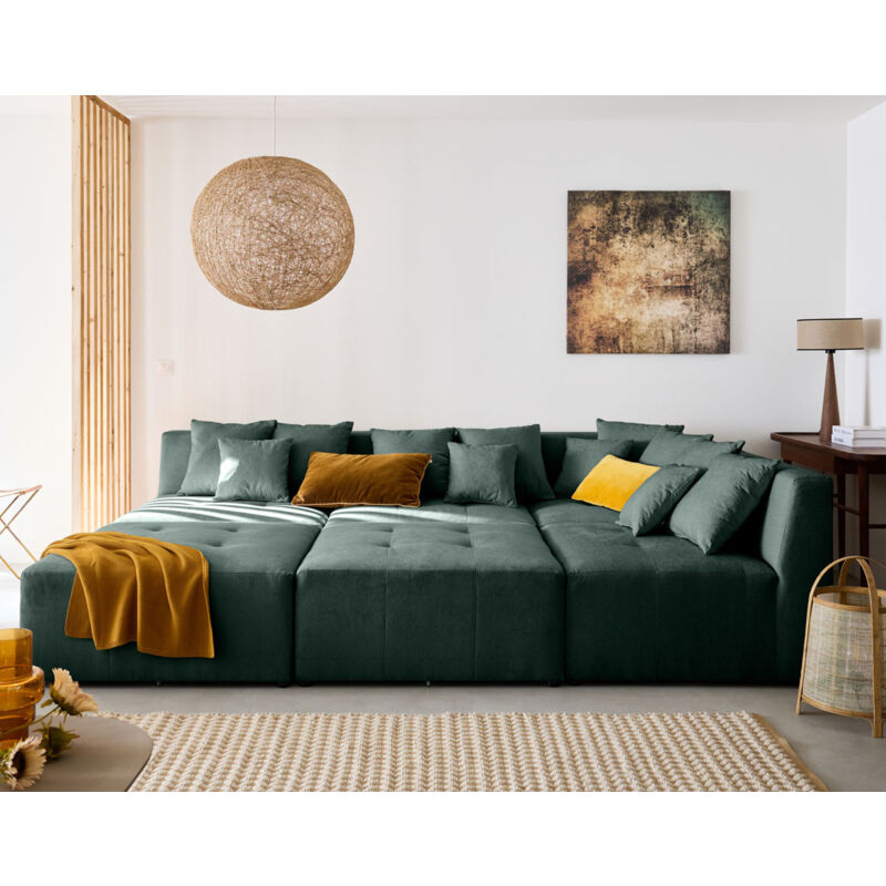 Lisa Design - Amalfi - canapé modulable panoramique en u - 7 places - en tissu - vert
