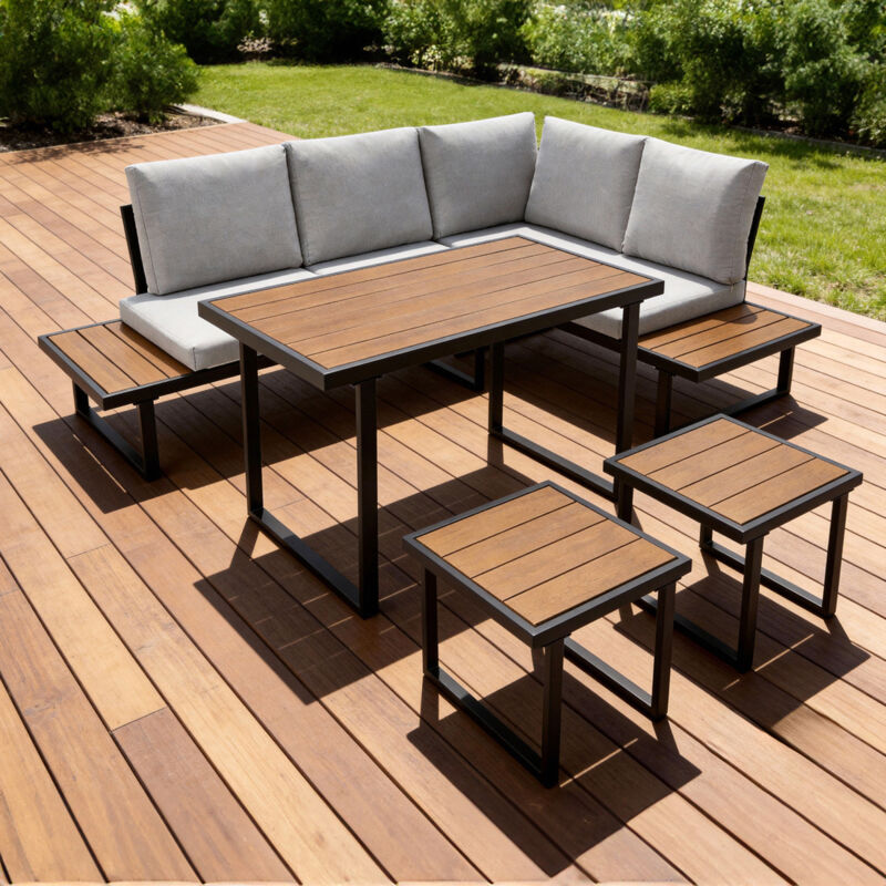 MORE4HOMES Amalfi Garden Dining Set 6 Seater Outdoor Corner Dining Furniture with Table (Grey)