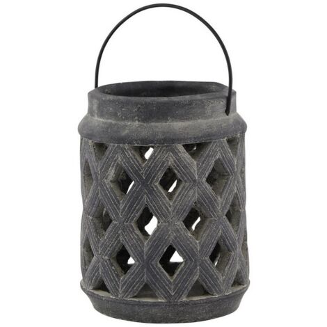 Amalfi Large Lattice Lantern - Ceramic - L17 x W17 x H23 cm - Grey