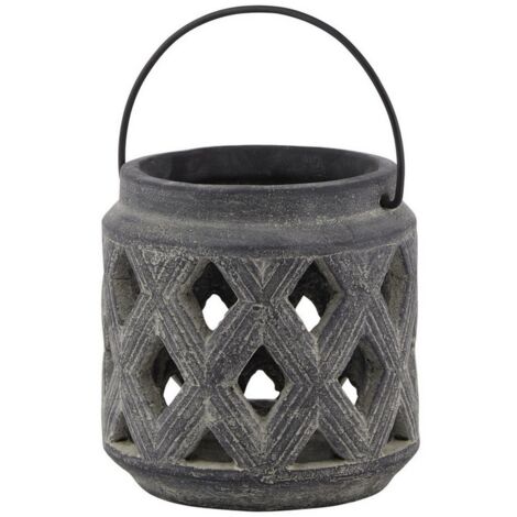Amalfi Lattice Lantern - Ceramic - L15 x W15 x H15 cm - Grey