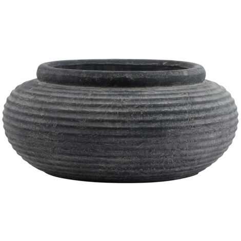 Amalfi Round Ribbed Planter - Ceramic - L41 x W41 x H19 cm - Grey