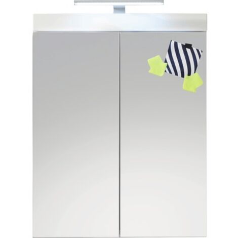 AMANDA - Armoire de toilette murale mélaminé avec bandeau lumineux blanc - 2 portes miroir. L - H - P : 60 - 77 - 17 cm