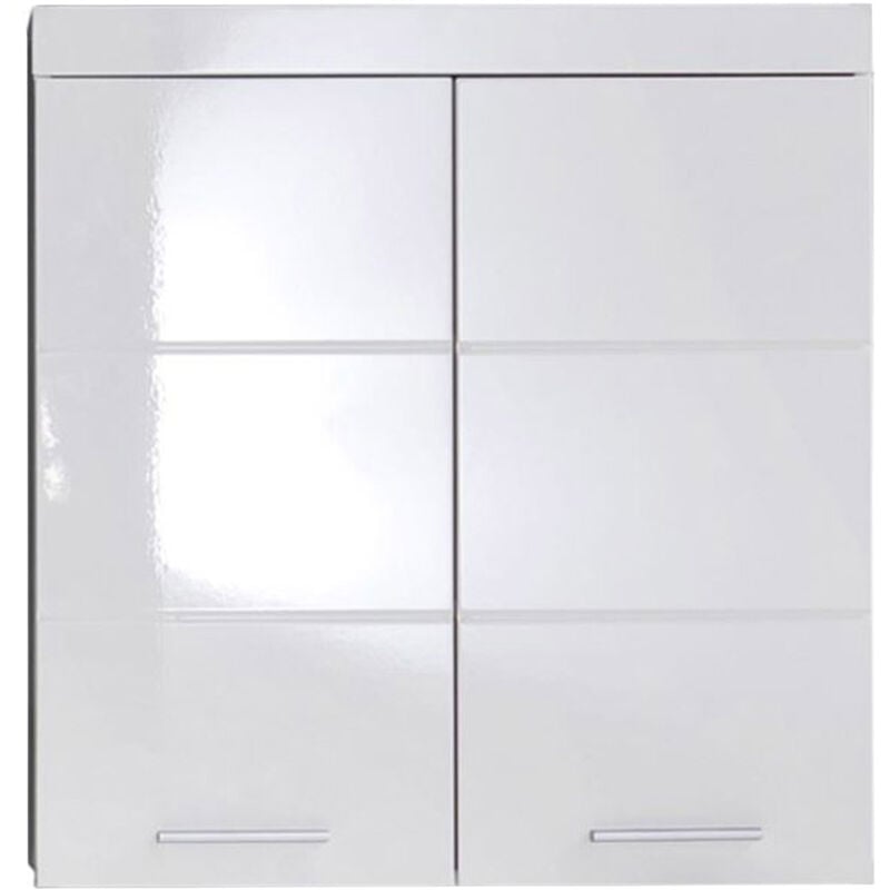 AmandaMandoBea Armoire murale de rangement pour salle de bain, 2 portes, blanc, blanc brillant.