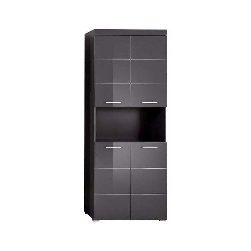 AmandaMandoBea Armoire haute 1 compartiment ouvert, 4 portes, gris, gris agave brillant.