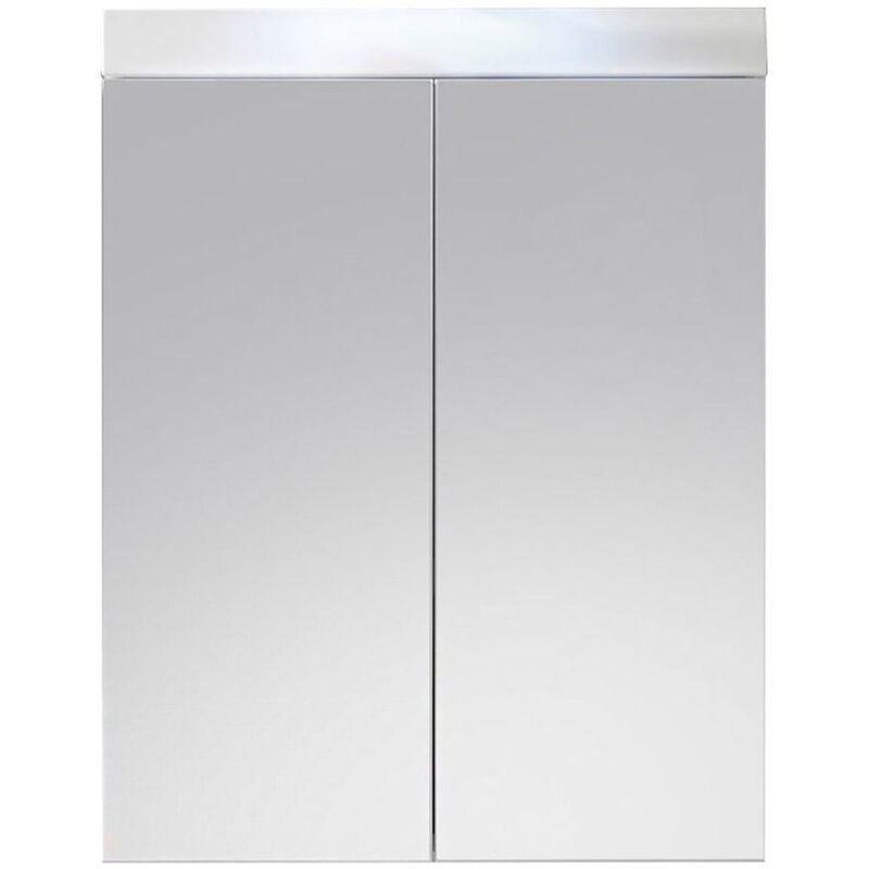 AmandaMando Armoire de toilette murale avec miroir, 2 portes, blanc, blanc brillant.