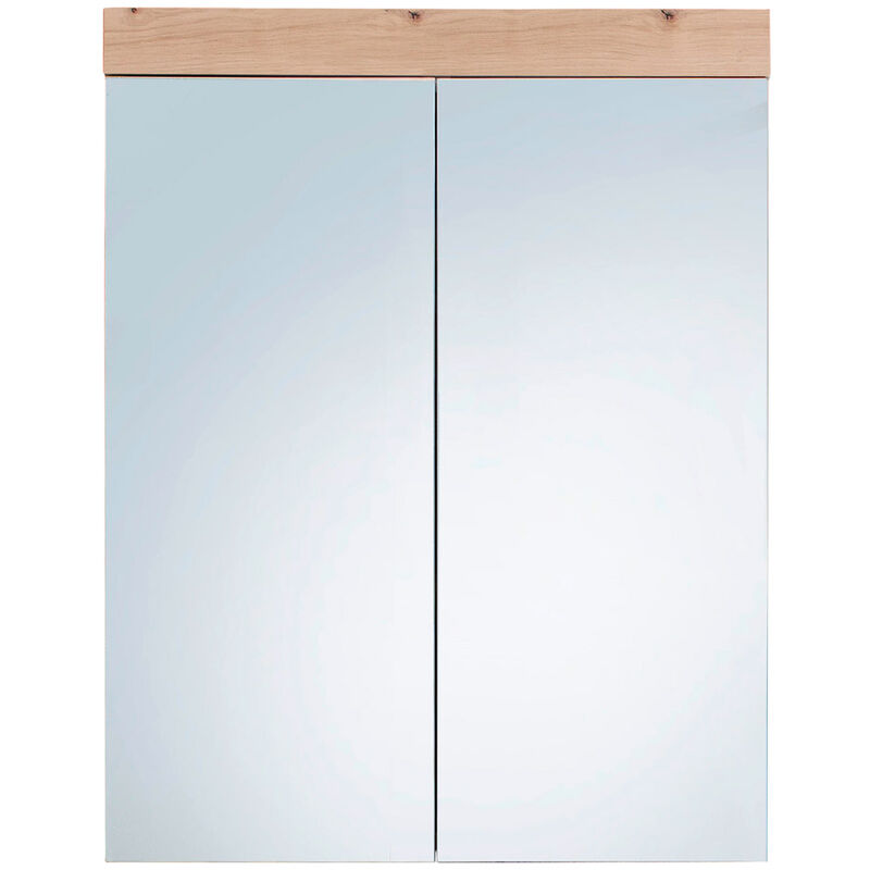 AmandaMando Armoire de toilette murale avec miroir, 2 portes, imitation chêne clair.