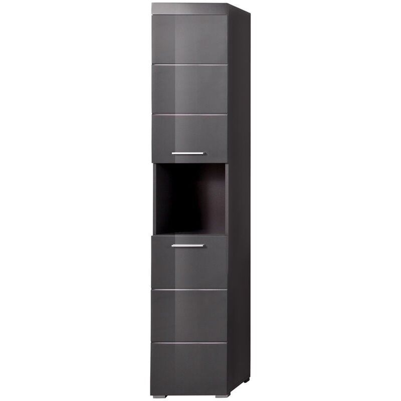 AmandaMando Armoire haute de salle de bain, 2 portes, 1 espace ouvert, gris, gris brillant.