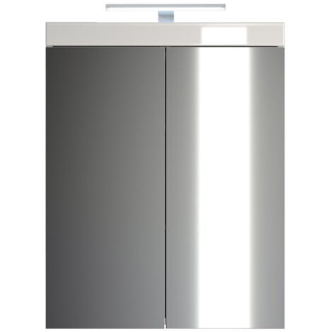 AmandaMandoBea Spiegelschrank Bad mit Licht, 2 Türen, weiß Hochglanz.