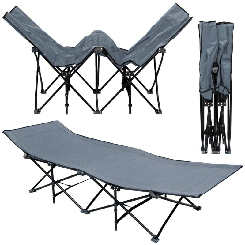 Camp bed sun lounger folding camping cot Gray steel frame 10 legs approx 190x70cm - grau - Amanka