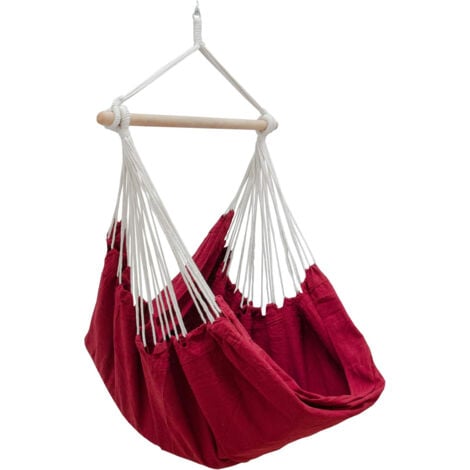 AMANKA Hammock Seat 2 people 150Kg XXL swinging cloth chair 100% cotton 185x130cm hanging fabric swing incl swivel 360° Bordeaux Red