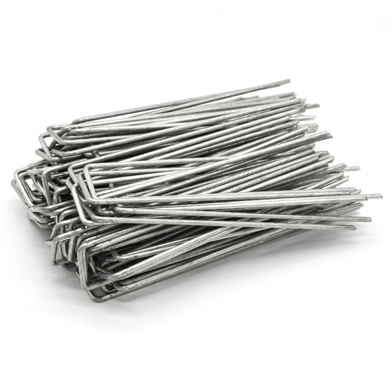 Amanka - Set 100 Piquets en acier galvanisé Ø3,2mm 150x30mm ancrage au sol pour bâches filets de jardinage en u Anguleux