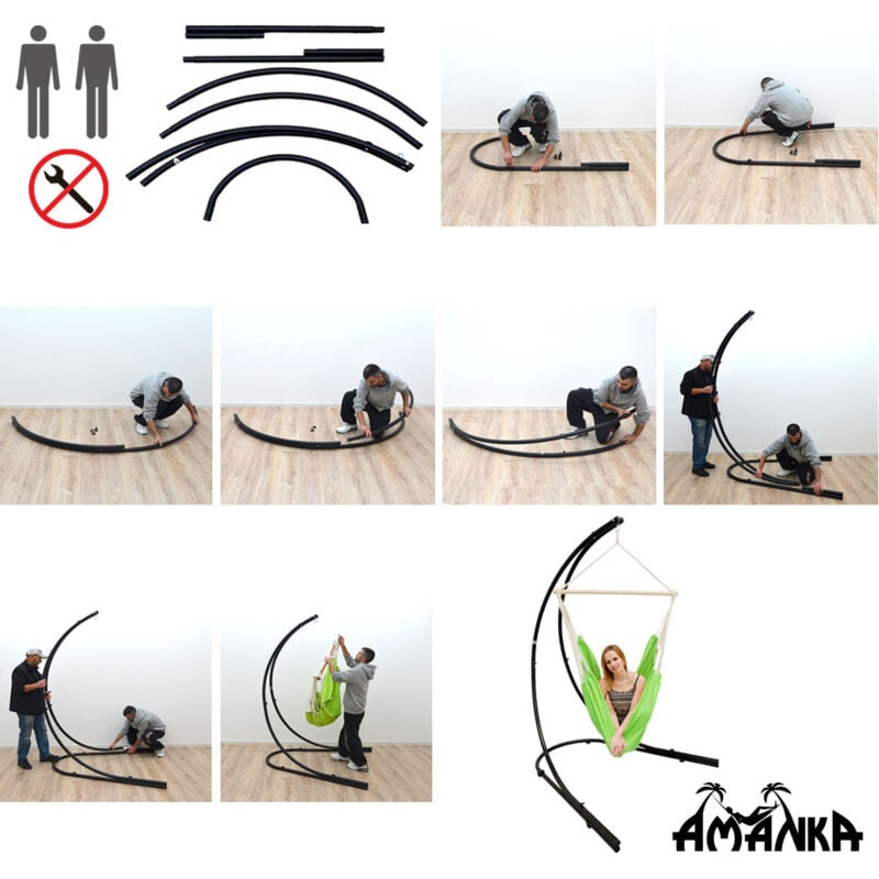 Amanka - Support Hamac avec Chaise Suspendue XXL Fauteuil de Balancoire Rayures Colorées