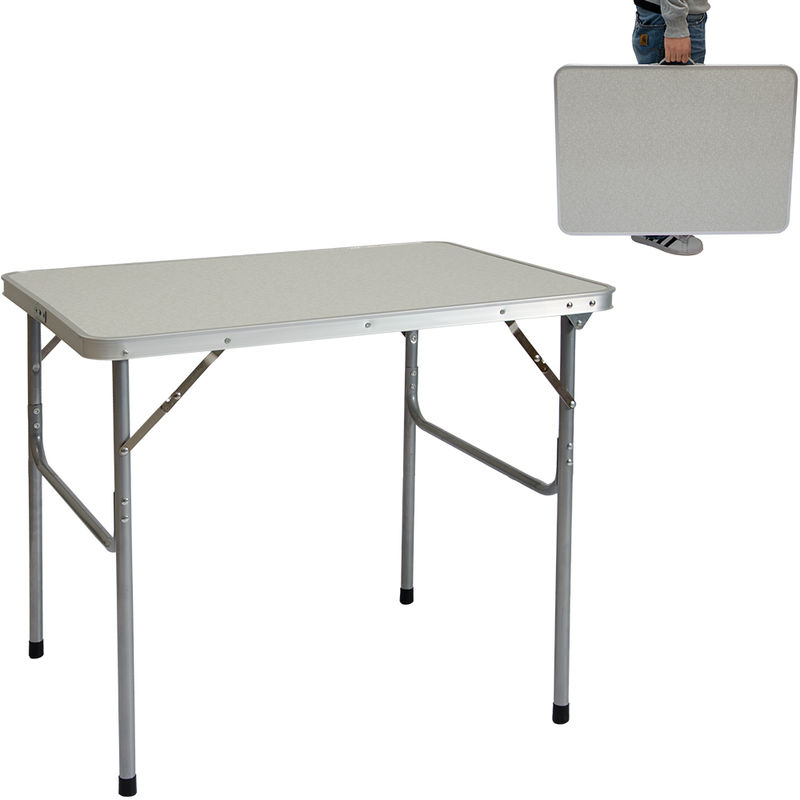 Table de camping pique-nique foire aux puces 80x60x70cm en acier 3Kg pliant format mallette Gris Clair - grau - Amanka