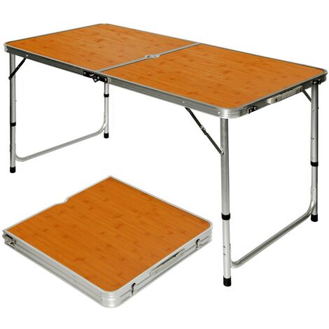 AMANKA Table de camping pique-nique pliable réglable en hauteur 120x60x70cm en aluminium pliant format mallette Bambou - braun
