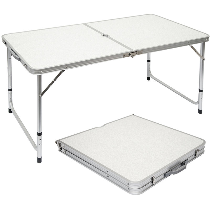 Amanka - Table de camping pique-nique pliable réglable en hauteur 120x60x70cm en aluminium pliant format mallette Gris Clair - grau